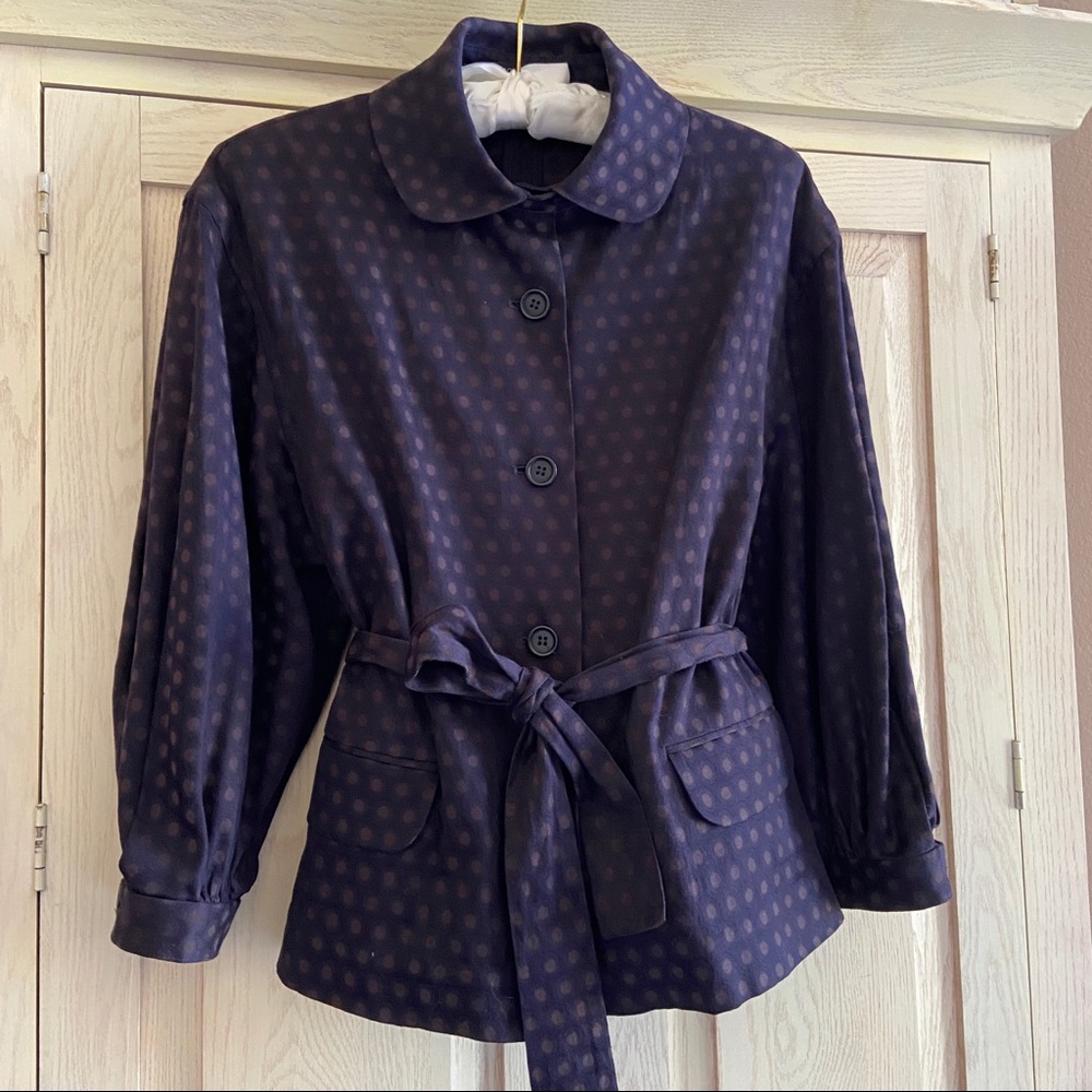 BCBGMAXAZRIA Polka Dot Dolman Bishop Sleeve Belted Jacket | Size XS